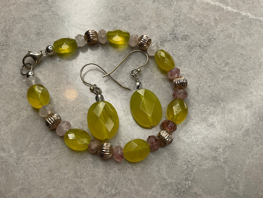 Lime Quarts & Strawberry Quarts- Matching Bracelet & Earrings